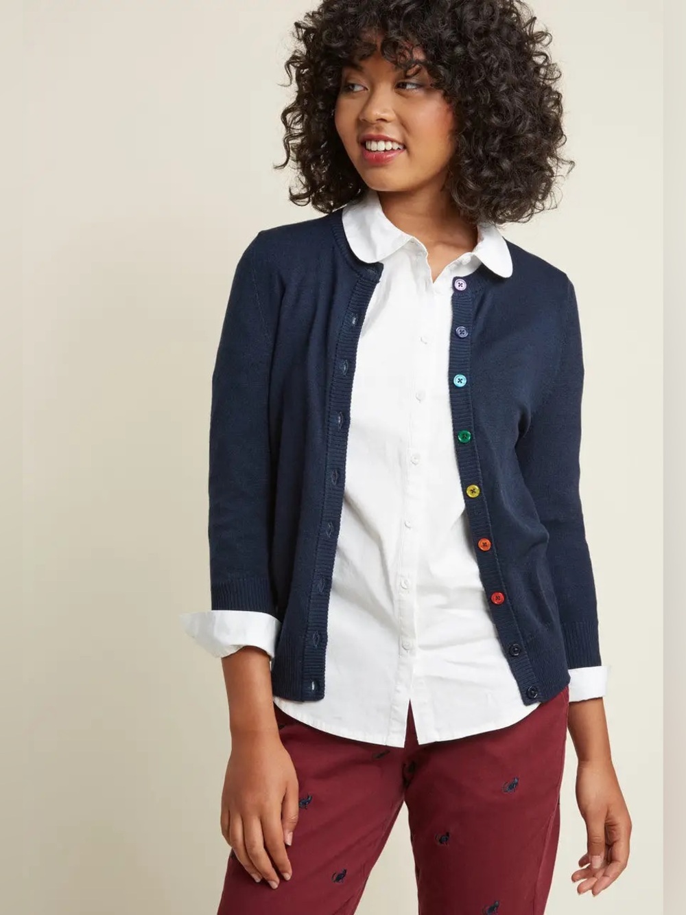 Anthropologie Fervour Navy Blue Cardigan with Rainbow Buttons 🌈